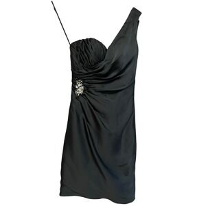 Angelina Faccenda‎ Black One Shoulder Dress Embellished Cocktail Party